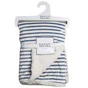 Wholesale - 1PK Grey White Stripe Mink & Sherpa Blanket Badgley Mischka C/P 48, UPC: 195010142656